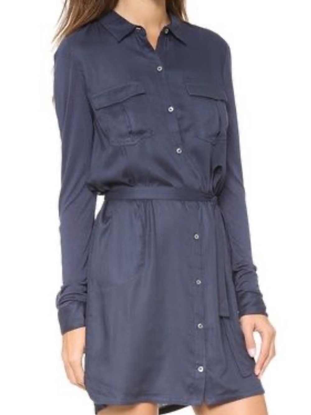 Soft Joie Blue Shirt Dress XS Button Front Tie Waist 100% Viscose Casual Chic